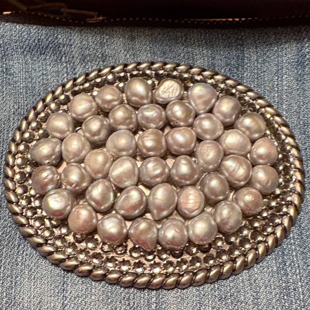 Silver Pearl Embellished Belt Buckle